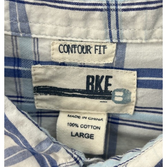 BKE Contour Fit‎ Button Up Shirt Mens Size Large Blue Plaid Long Sleeve Pocket - Picture 3 of 6